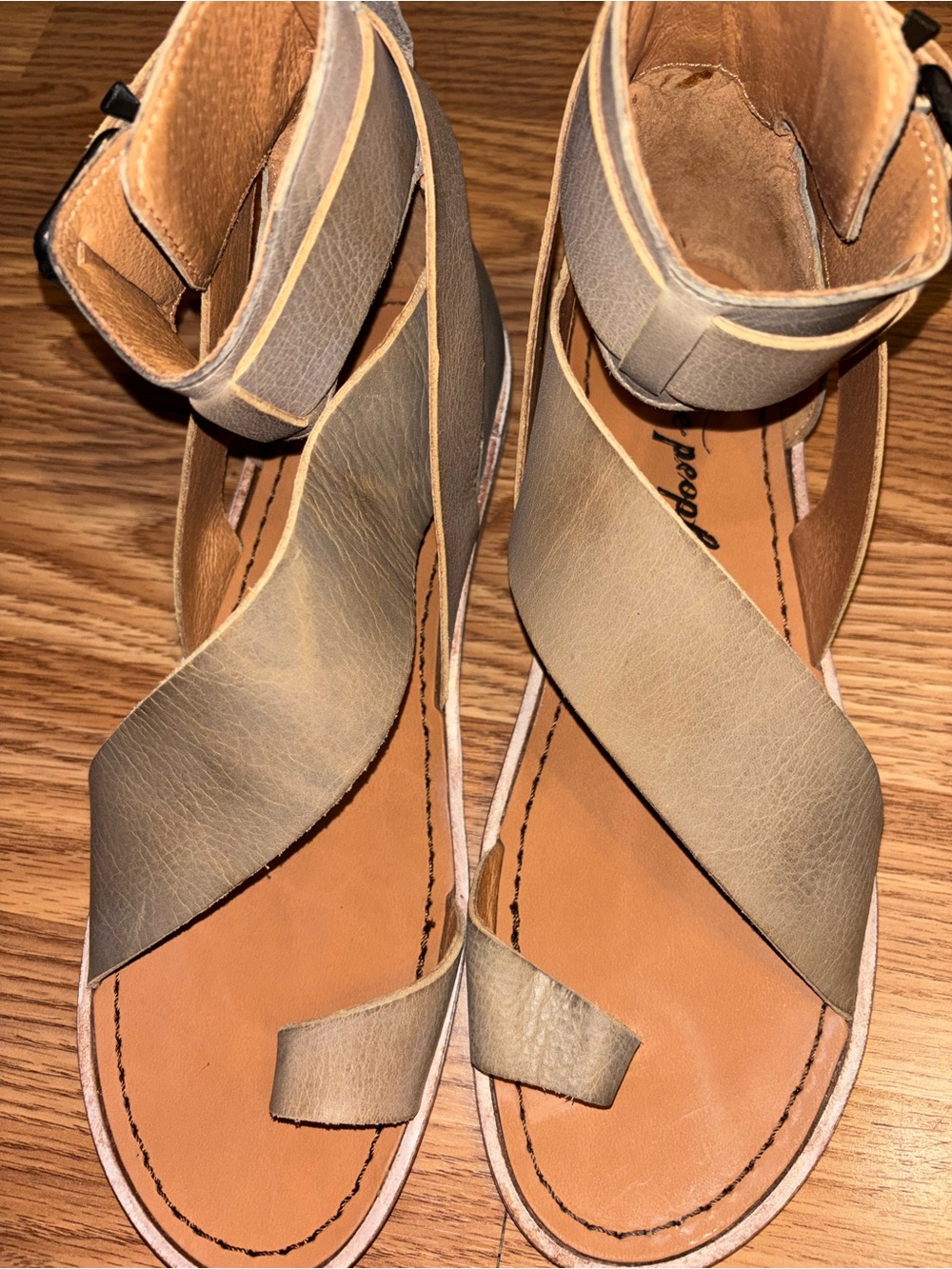 Free People Taupe Crisscross Ankle Strap Sandals